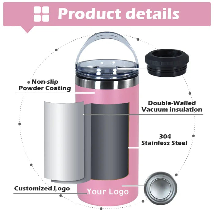 16oz 4 in 1 Powder Coated Can Cooler with Opener