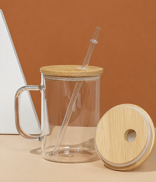 Glass Snow Globe Mug with handle and bamboo lid